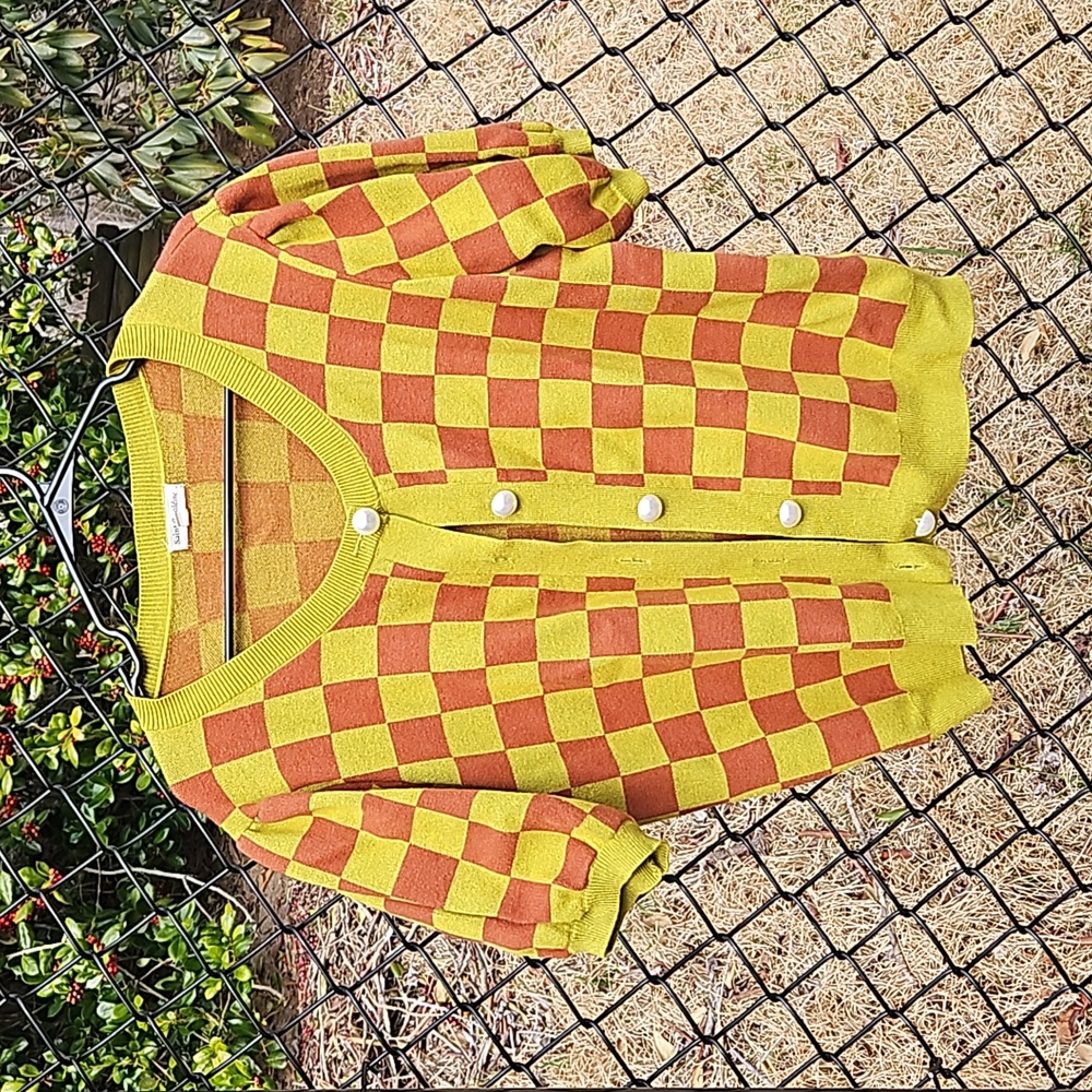 Super soft checker short sleeve sweater